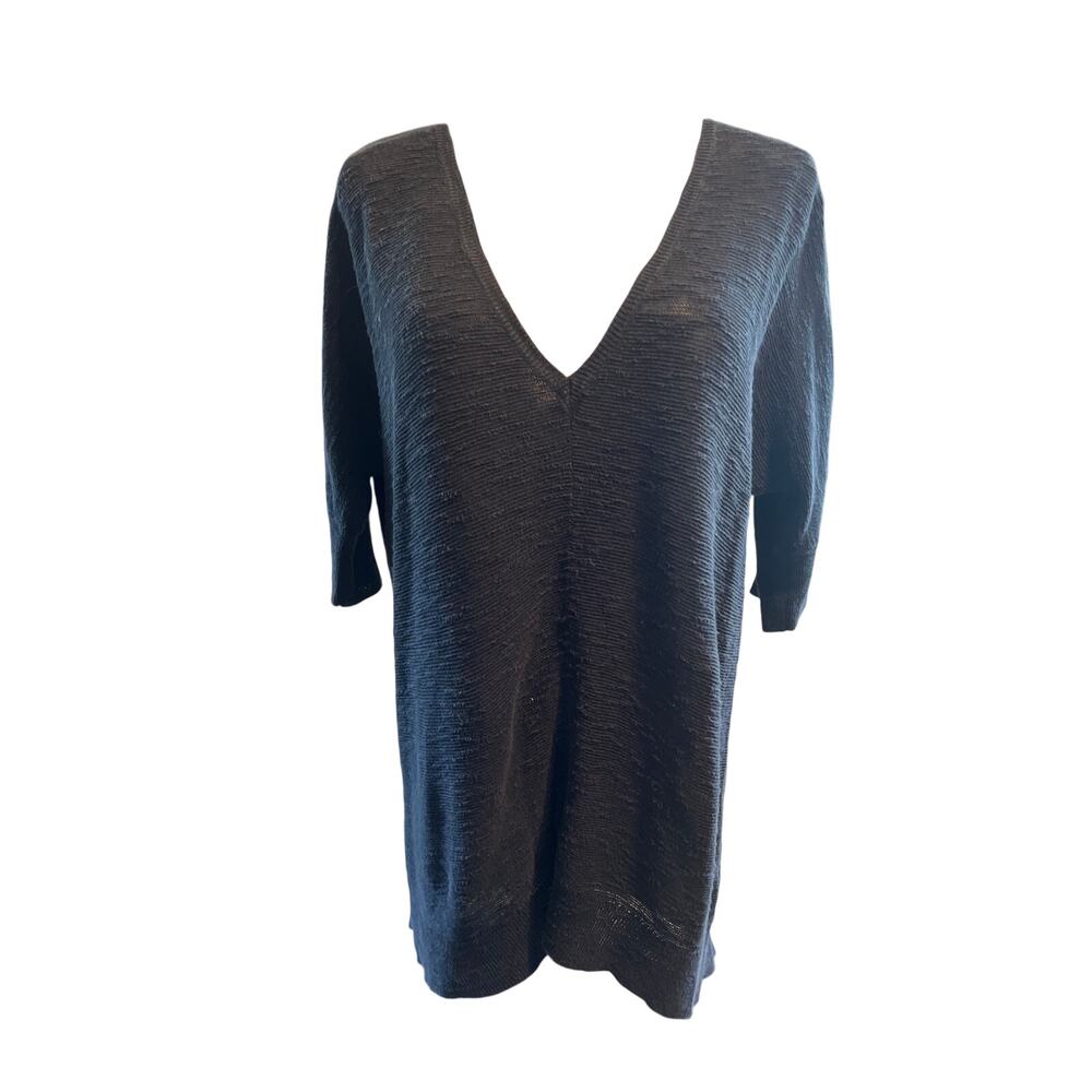 Eileen Fisher Black V Neck Short Sleeve Sweater.  Black Size Small